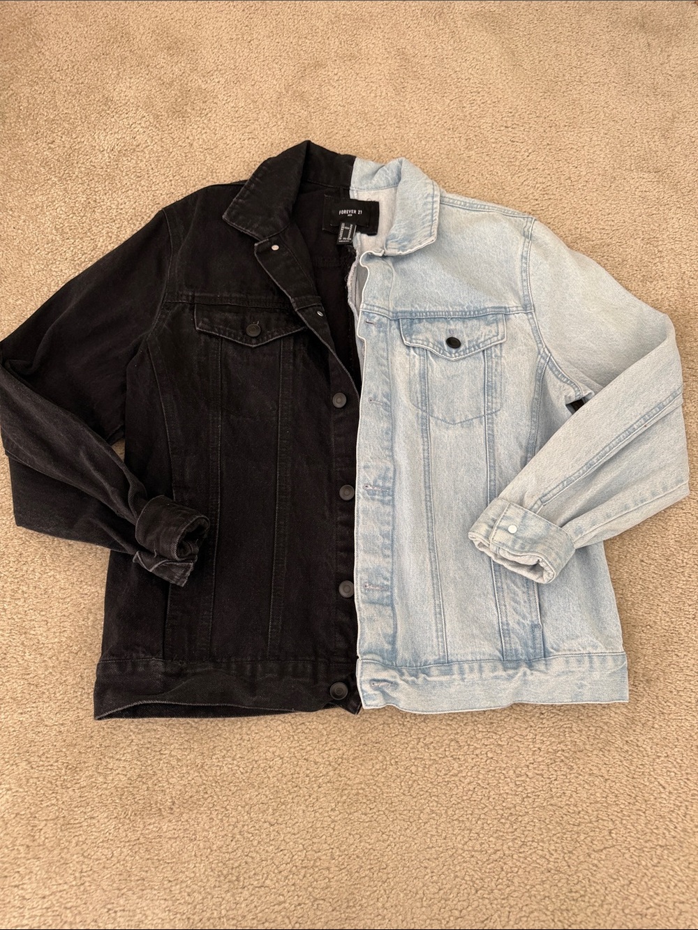 Forever 21 Two-Tone Black & Light Blue Denim Jacket - Men